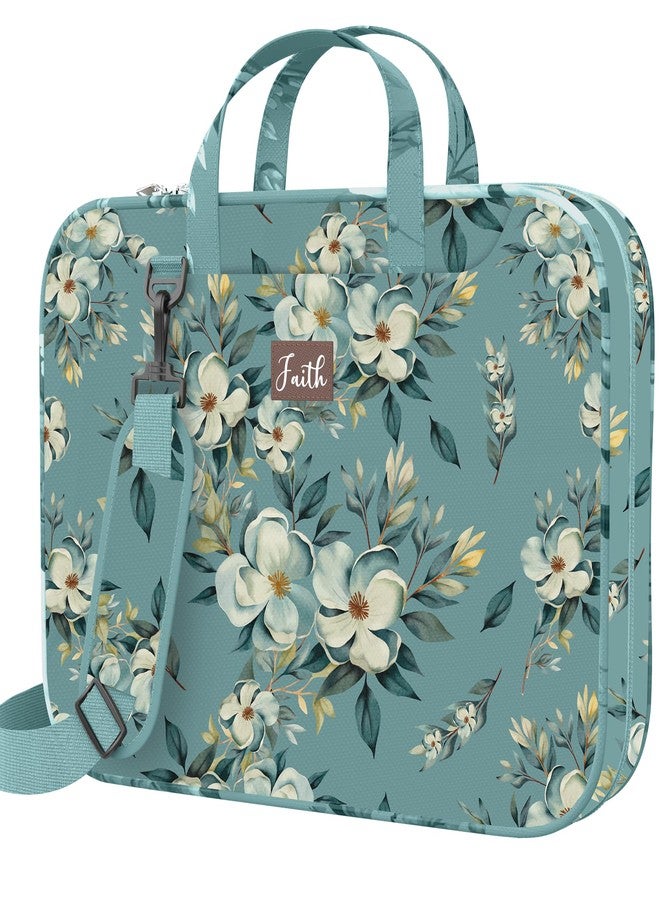 DEHITE Bible Cover Case for Women - Green Floral Carrying Case - Tote Bags Extra Large - Book Size 11.4 x 8.85 x 1.9 in - Pen Slot - Zippered Pocket - Shoulder Strap - Premium Fabric - Christian Gift - Image 2